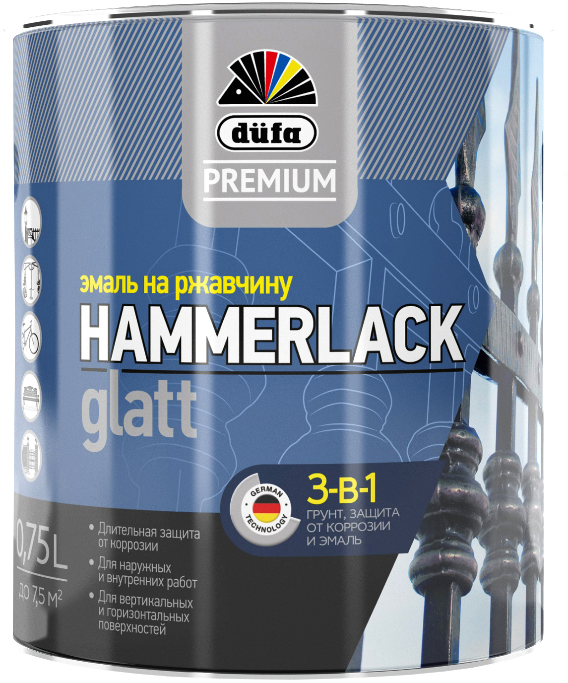 82821002 Эмаль по ржавчине 3 в 1 Hammerlack цвет слоновая кость 0.75 л STLM-0036535 DUFA