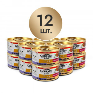 ПР0054759*12 Корм для кошек Голд Мясной тортик с индейкой и ягненком, банка 85 г (упаковка - 12 шт) Gourmet