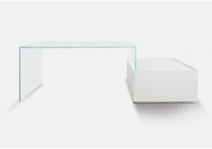 MORADA Прямоугольный стол из стекла и дуба с ящиками Sky Sky bridge dsk