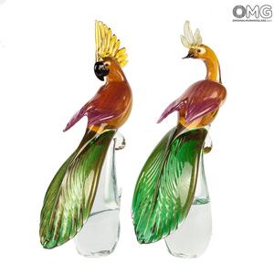 2922 ORIGINALMURANOGLASS Скульптура - Попугаи корелла - муранское стекло OMG 20 см