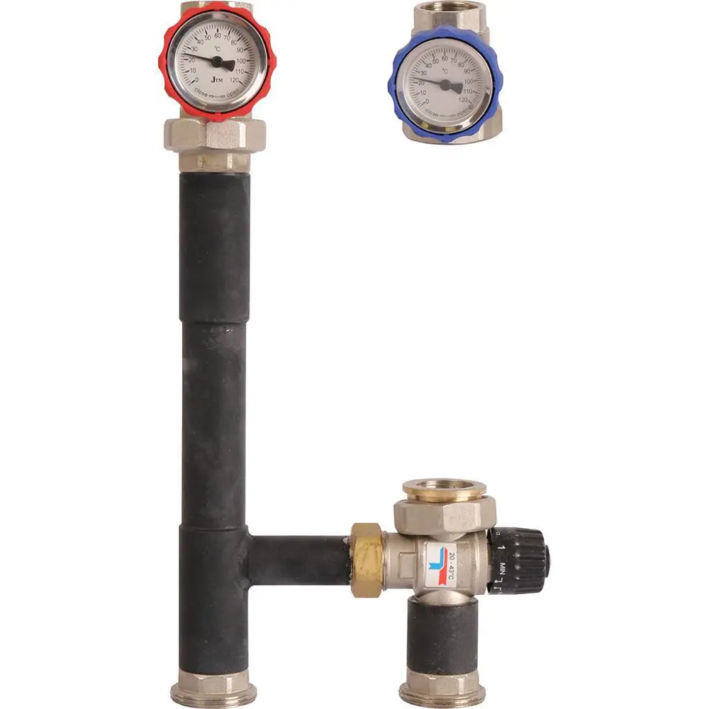 Насосная группа с термостатическим смесительным клапаном (20-40°С) 1" без насоса ROMMER STLM-2178124