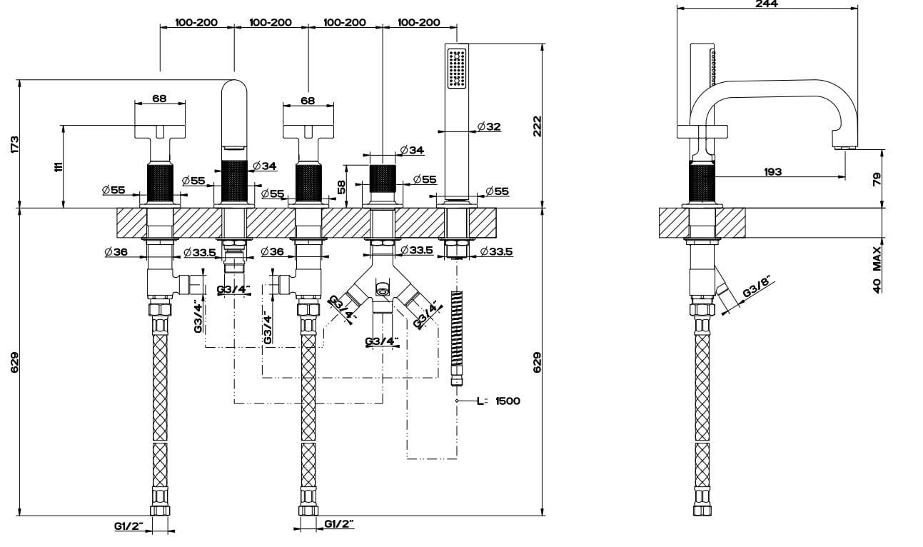 Смеситель для ванны из хромированной латуни с ручным душем Gessi гравировка ARCH-00032285 - Вид №2