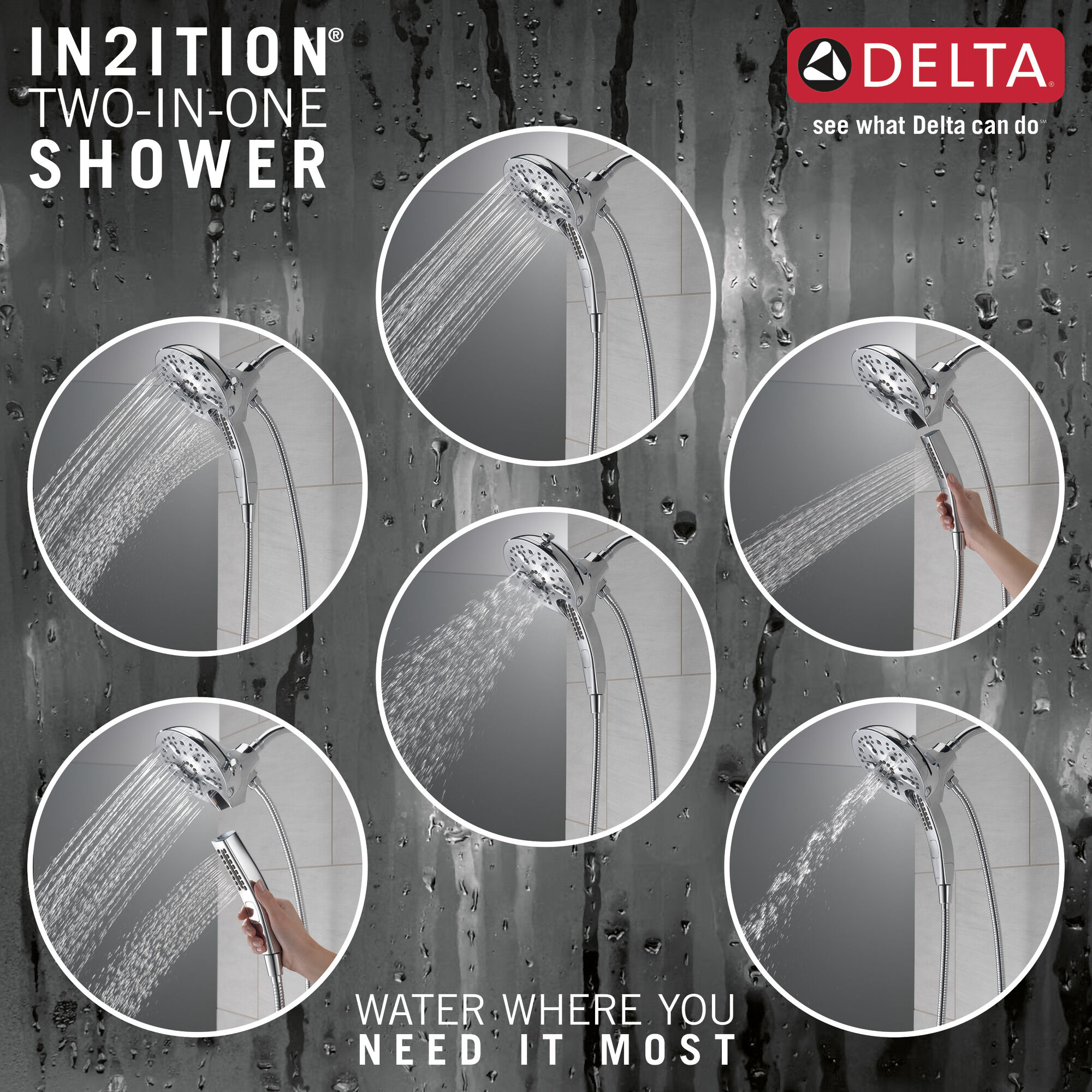 58620-PK In2ition® H2Okinetic® Душ два в одном с 5 настройками Delta Faucet Universal Showering Хром  - Вид №3