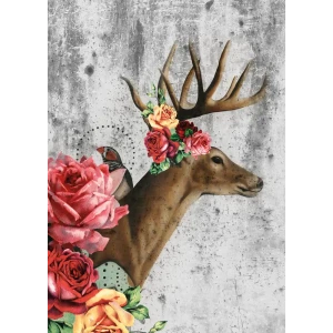 Фотообои 3D Flizart «Олень с розами», флизелиновые, 200x280 см