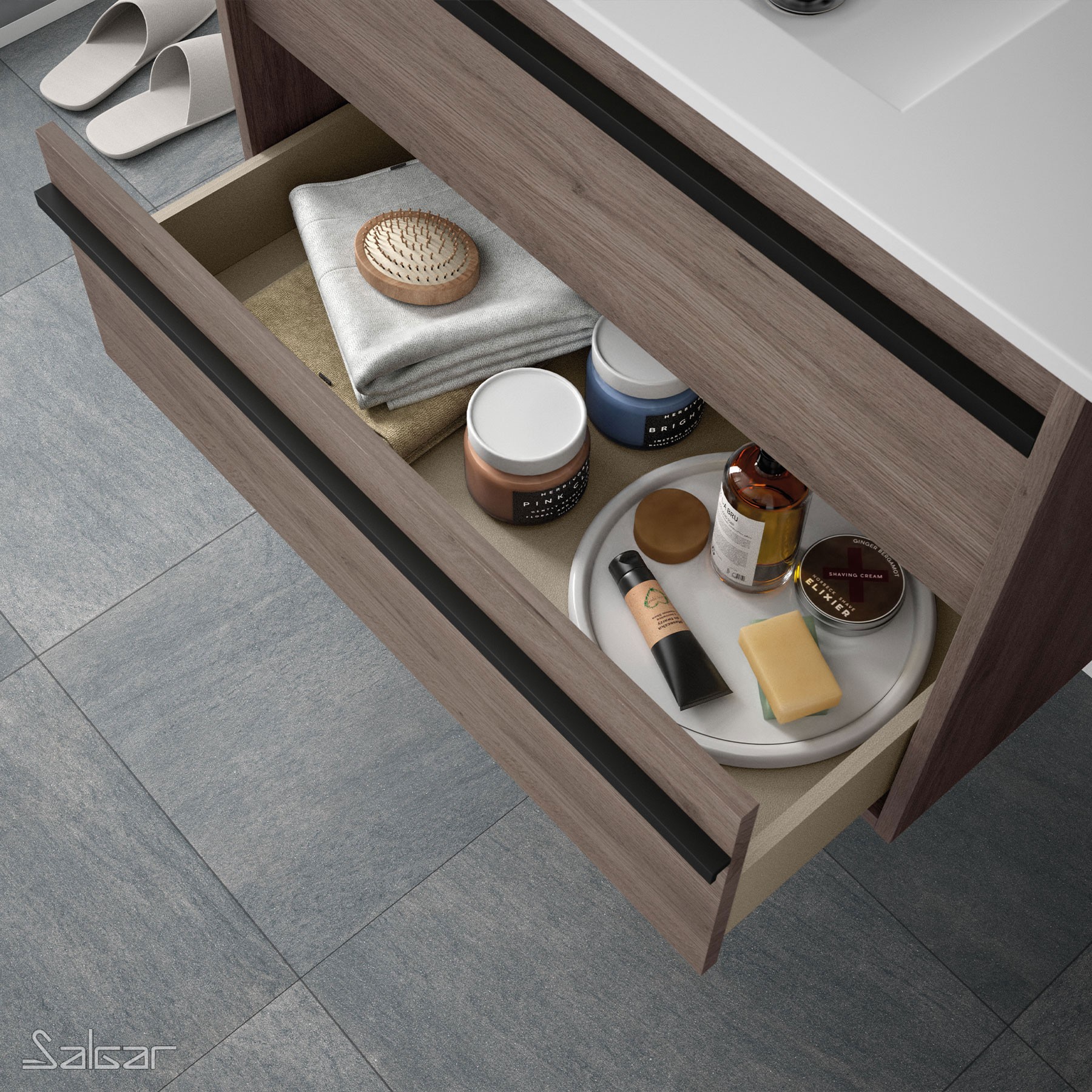 84953 SALGAR Мебель для умывальника ATTILA 1000 2 ящика ETERNITY OAK + Раковина Робл Вечность - Вид №1