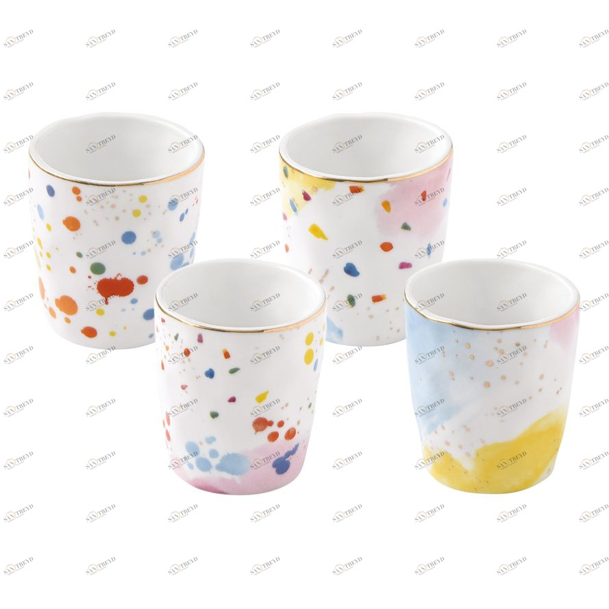 Кофейные чашки фарфоровые 4 шт белые "Брызги красок" EASY LIFE БРЫЗГИ КРАСОК 00-3946918 Белый;разноцветный 