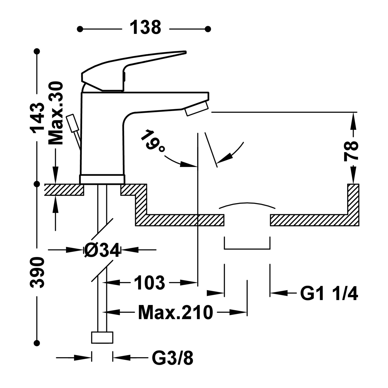 ОСНОВАНИЕ ПЛЮС смеситель с одной ручкой для умывальника с автоматическим сливом -21610303DA TRES Base - Вид №2