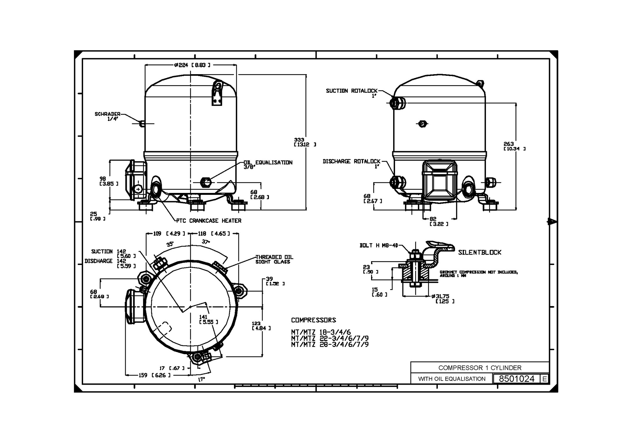 Danfoss MT/MTZ — Герметичные поршневые компрессоры Компрессор MTZ160-4VI MTZ160-4VI  - Вид №12