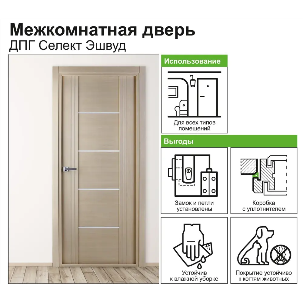 Дверь межкомнатная Селект глухая ПВХ цвет эшвуд 80x200 см (с замком) 81954013 STLM-2093557 BELWOODDOORS  - Вид №6