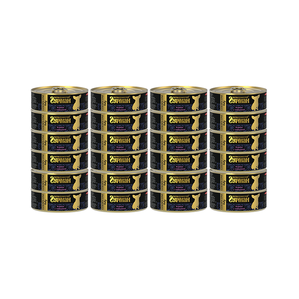 ПР0024817*24 Корм для щенков Курица, говядина в желе конс. 100г (упаковка - 24 шт) ЧЕТВЕРОНОГИЙ ГУРМАН 