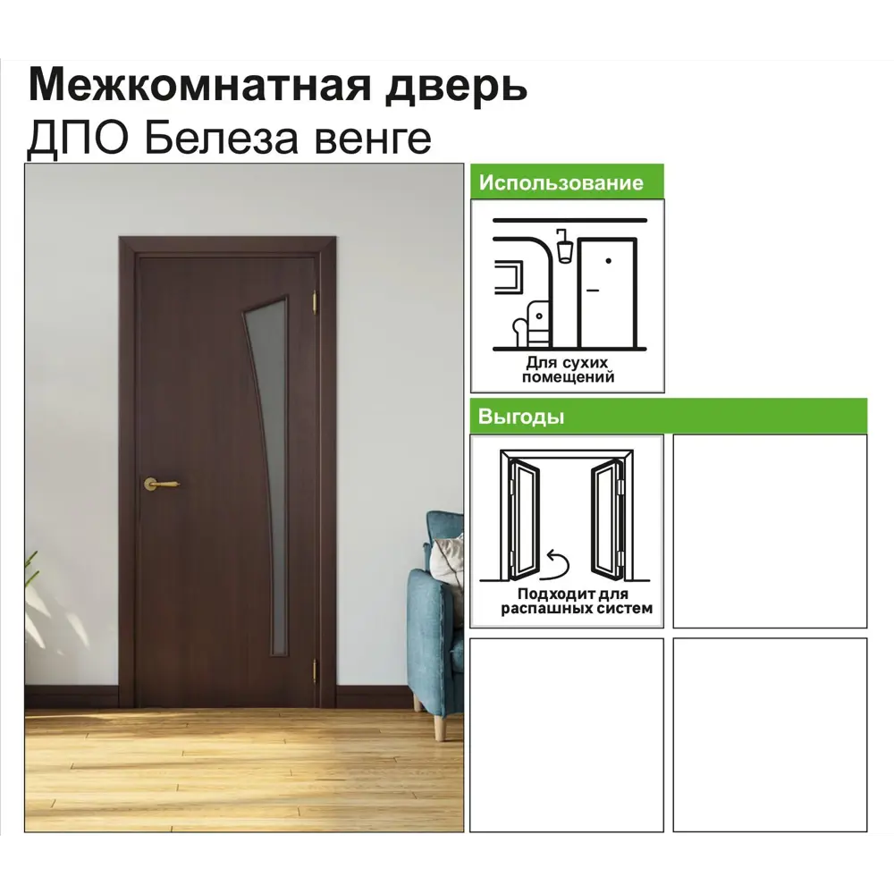 Дверь межкомнатная остеклённая ламинированная Белеза 70x200 см цвет венге 81933670 STLM-2193827 КРАСНОДЕРЕВЩИК  - Вид №5