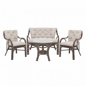 Лаундж зона из ротанга на 4 персоны с подушками кофе Makita IMPEX  00-3950000 Бежевый;коричневый