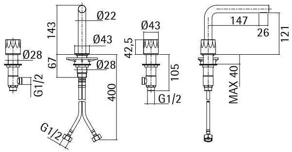 Quadrodesign Смеситель для раковины на 3 отверстия Hb sun-id-1458288 - Вид №1