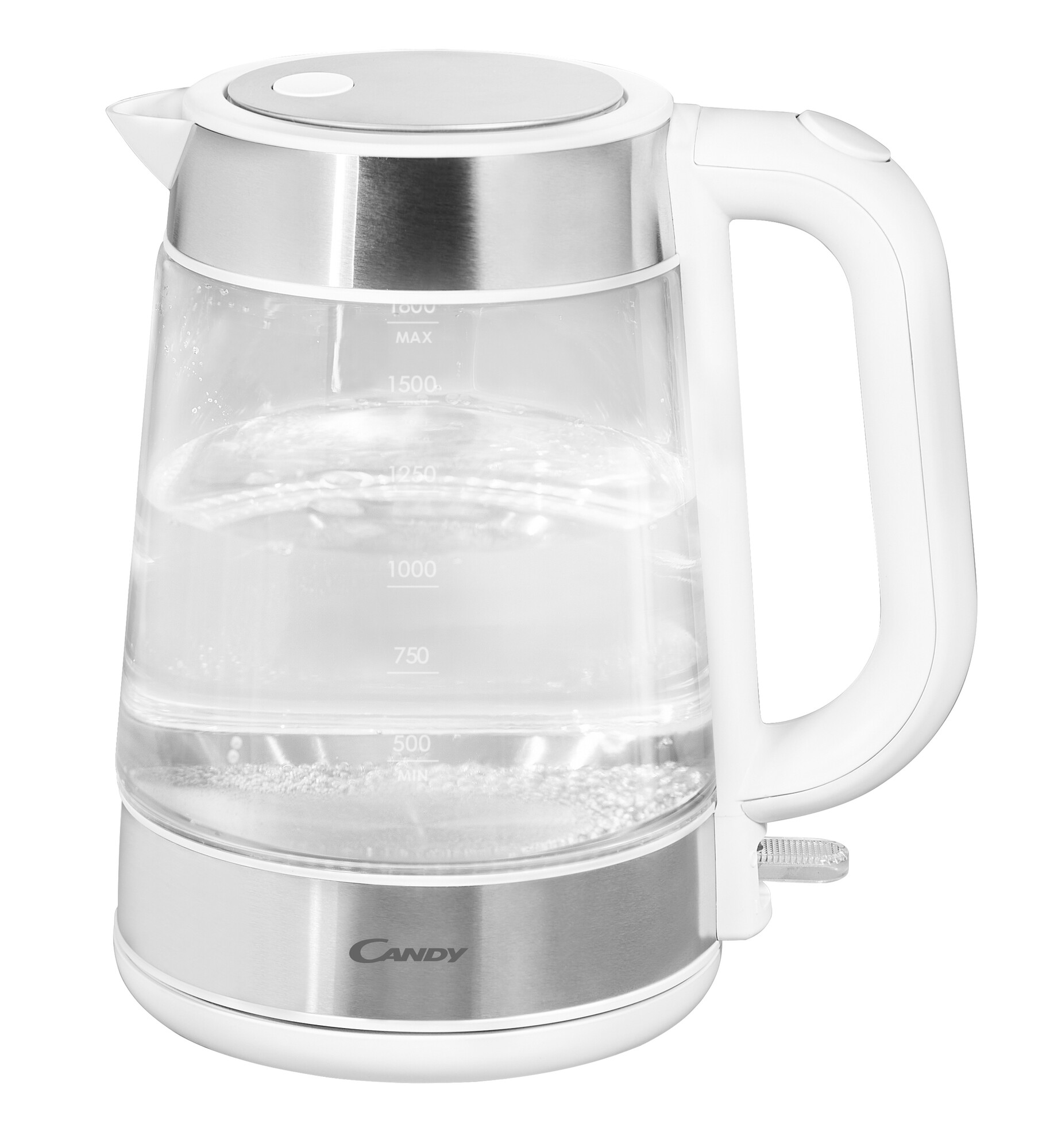 9033905 Электрочайник Candy CK-301 [стекло\металл, 1.8 л, 2000 Вт, скрытый нагревательный элемент, белый, серебристый] STDN-0058949