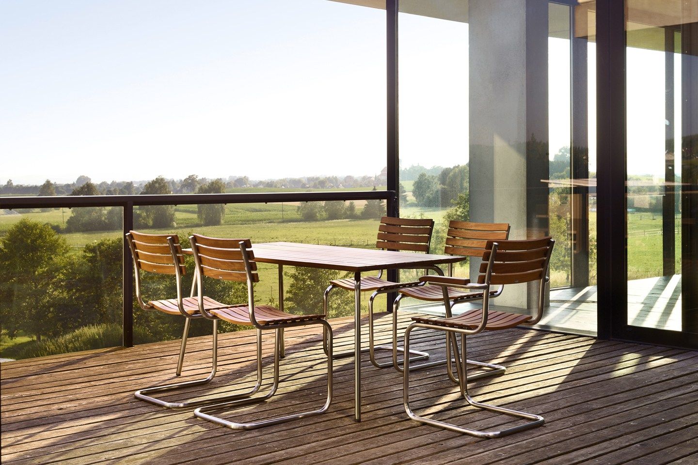 Стальной и деревянный прямоугольный садовый стол THONET S 1040 ARCH-00085793 - Вид №2
