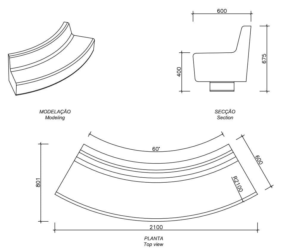 Изогнутая бетонная скамья без спинки amop Tejo ARCH-00066471 - Вид №4