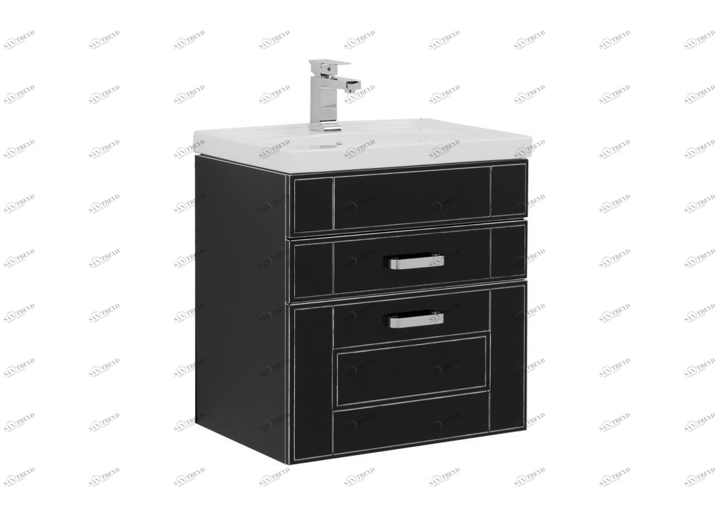 Тумба с раковиной Aquanet Рондо 60 черный антик (2 ящика) 0019678000185476