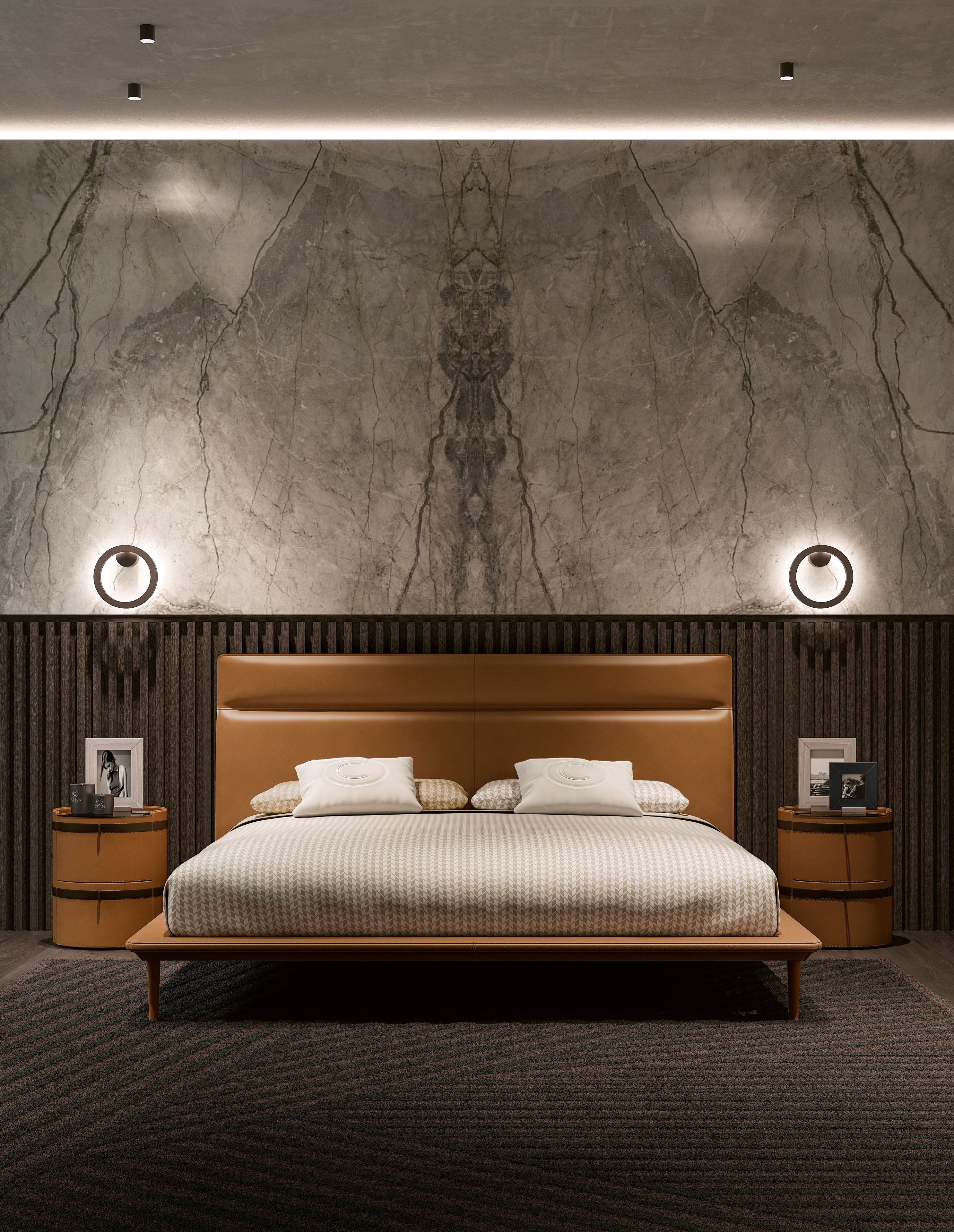 Круглый кожаный прикроватный столик CPRN HOMOOD Starlight ARCH-00003796