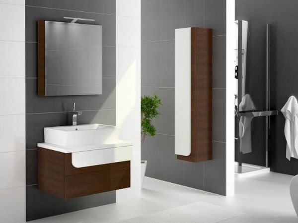 Urano-70L/wenge/белый глянец Oristo, Urano 70 см левый: зеркало, свет., тумба, накладная кер. рак., цвет wenge/белый глянец Santreyd 