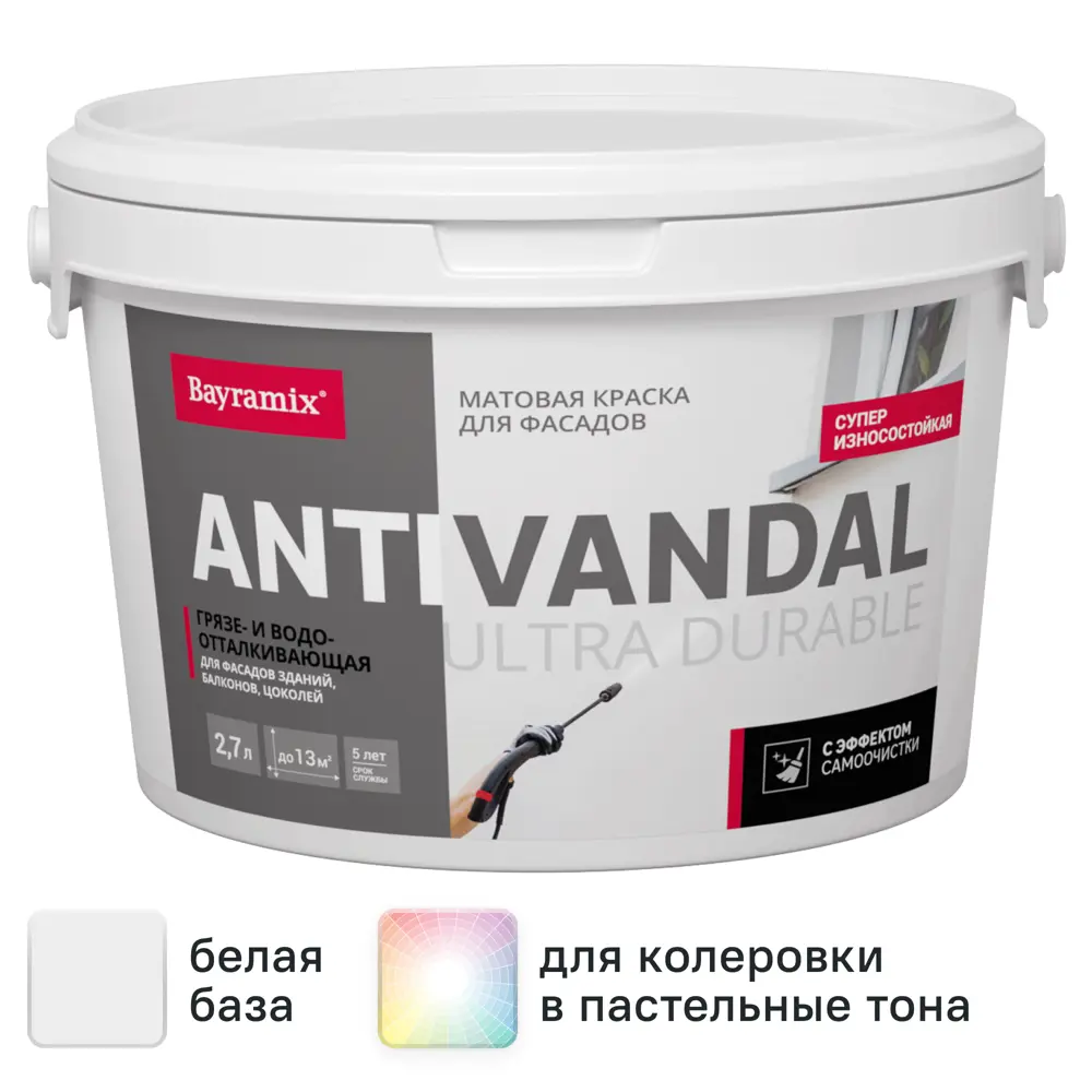 Краска фасадная Bayramix Ultra Durable антивандальная матовая цвет белый база А 2.7 л 88298198 STLM-2202888 