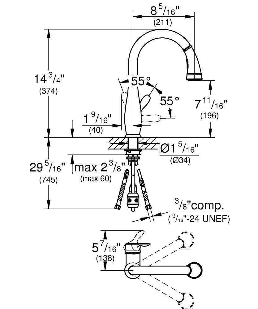 30213ZC1 Смеситель для кухни однорычажный Grohe античная бронза  - Вид №1