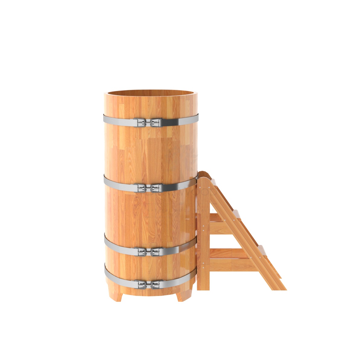 1377 Купель овальная из сращенных ламелей лиственницы 0,69х1,31х1,4 натуральная Alyarus  - Вид №2