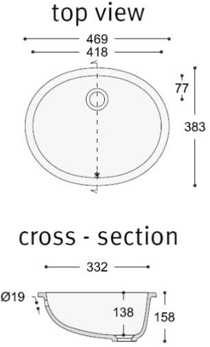 810, 815, 820 Подвесная раковина настенная овальная Corian® Design  белая  - Вид №4