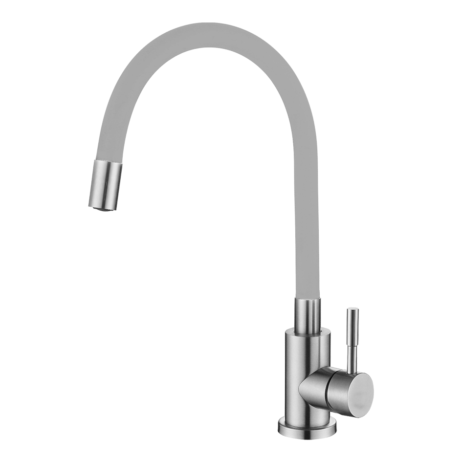 Смеситель д/кухни MELANA ELASTICO-610401GR нерж.сталь, однорычажный, гибкий излив, сатин+серый