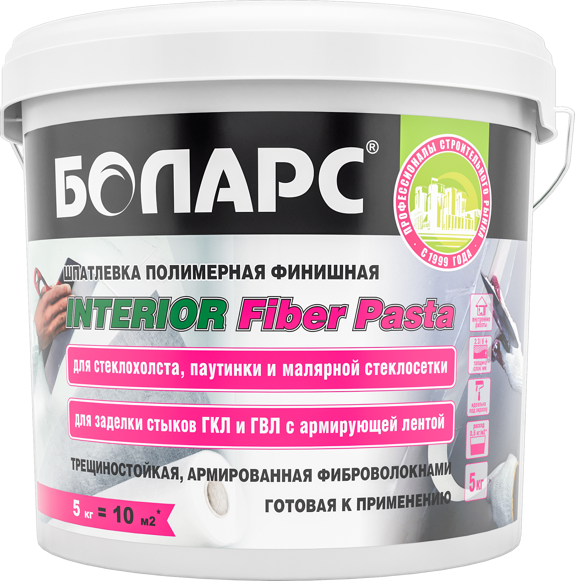 83841188 Шпатлевка полимерная финишная Interior 5 кг Fiber pasta STLM-0044909 БОЛАРС