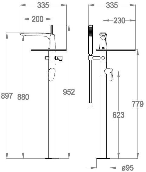 Fir Italia Смеситель для ванны напольный с ручным душем Synergy open 93 9333008 - Вид №2