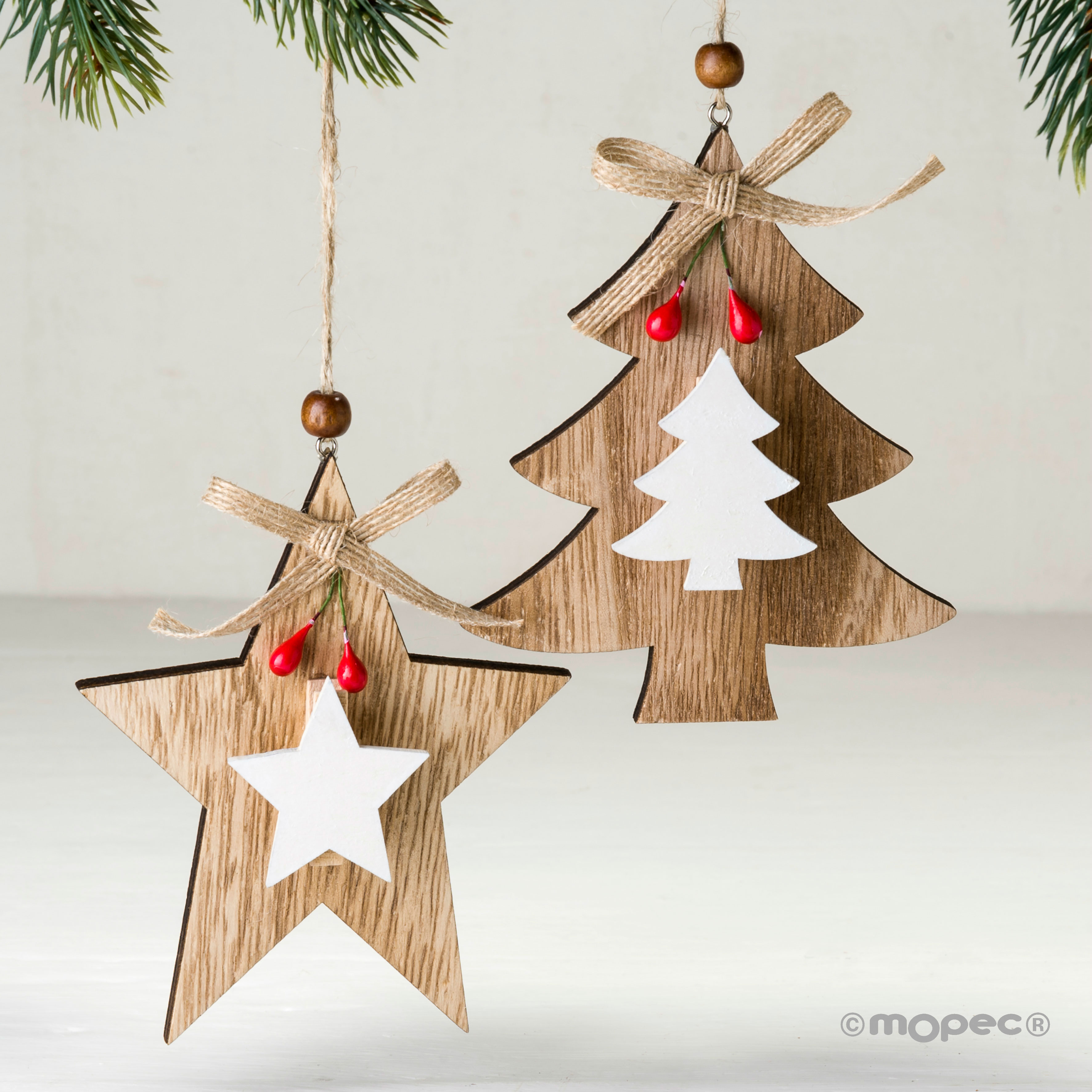 Упаковка из 4 деревянных кулонов с звездой из дерева Dekoraniaevents Navidad sun-id-1994636 - Вид №2