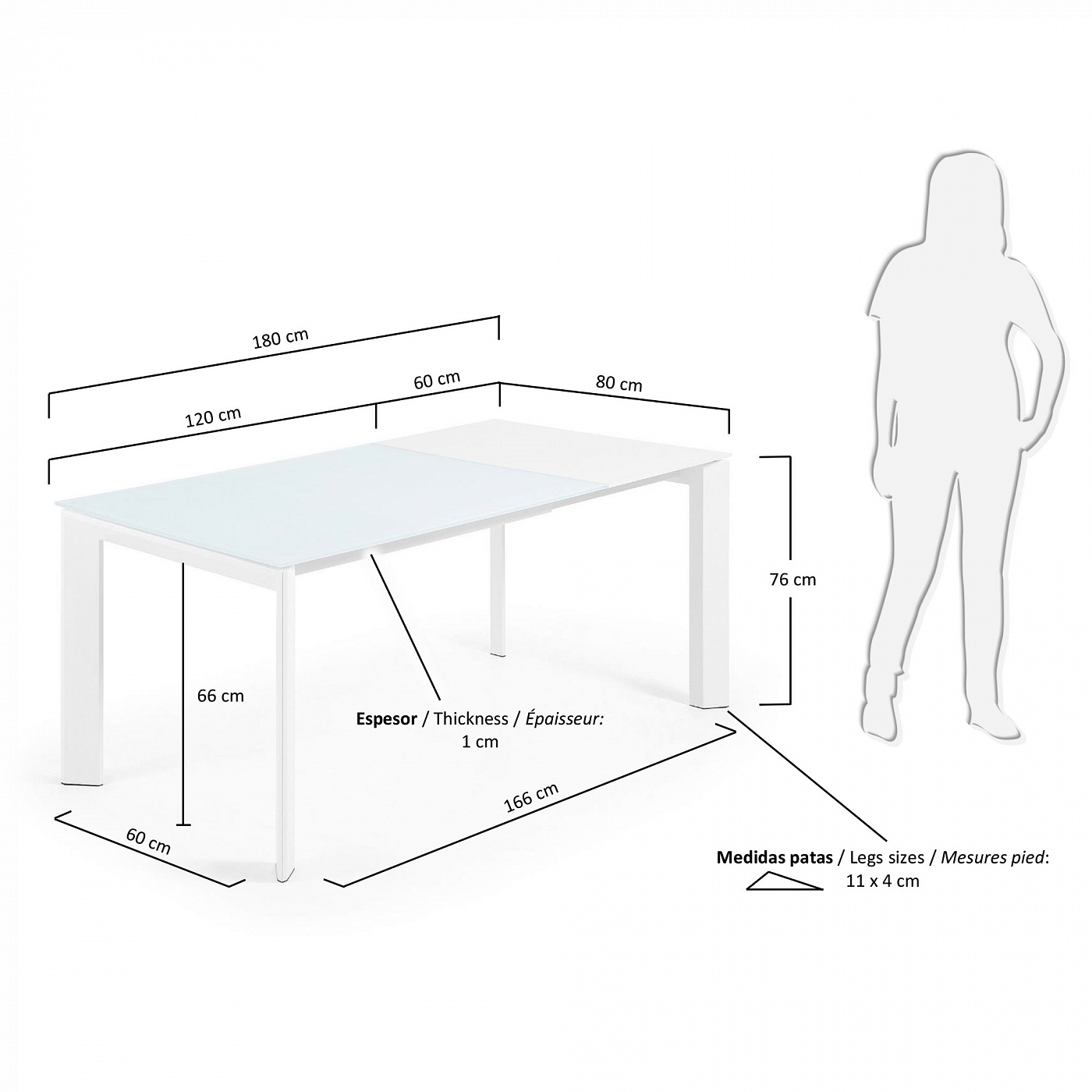 045448 Стол обеденный Atta 120(180)x80 белое стекло La Forma Axis - Вид №2