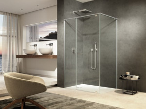 Стеклянная угловая душевая кабина с распашной дверью
