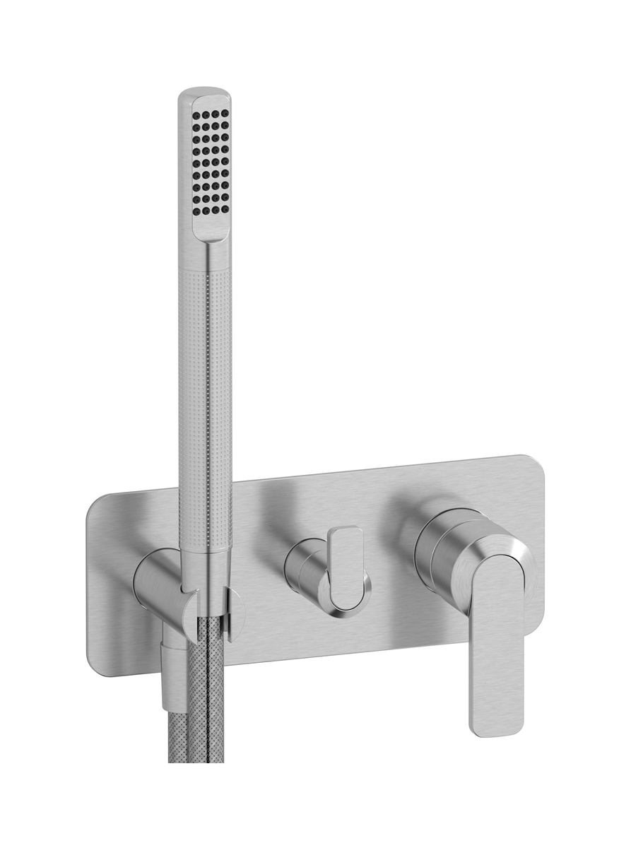 Внешние части встроенного в стену смесителя на 2 потребителя в комплекте с душевым гарнитуром. WE ARE IB c6313ss Brushed Nickel C-67