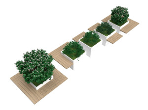 Секционная скамейка из стали и дерева со встроенной сеялкой