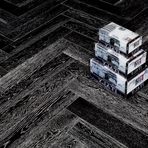 Паркет Ёлка Marco Ferutti Hermitage Неро Дуб Любая на выбор с брашью (Текстурированная) 610х122 мм 2600700114 - Вид №3