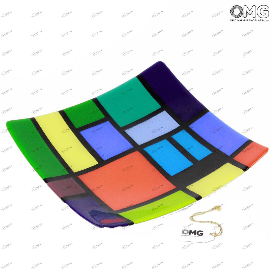 1629 ORIGINALMURANOGLASS Квадратное блюдце Мондриан - Карнавал - муранское стекло 15 см 