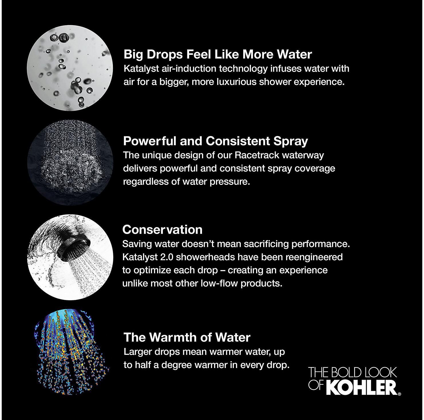 KOHLER Однофункциональная настенная душевая лейка Purist 2,5 галлона в минуту с технологией всасывания воздуха Katalyst K-965-AK-BV  - Вид №8