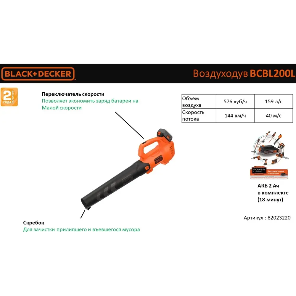 Воздуходувка аккумуляторная Black Decker 18 В АКБ и ЗУ в комплекте 82023220 STLM-2020306 BLACK + DECKER  - Вид №7