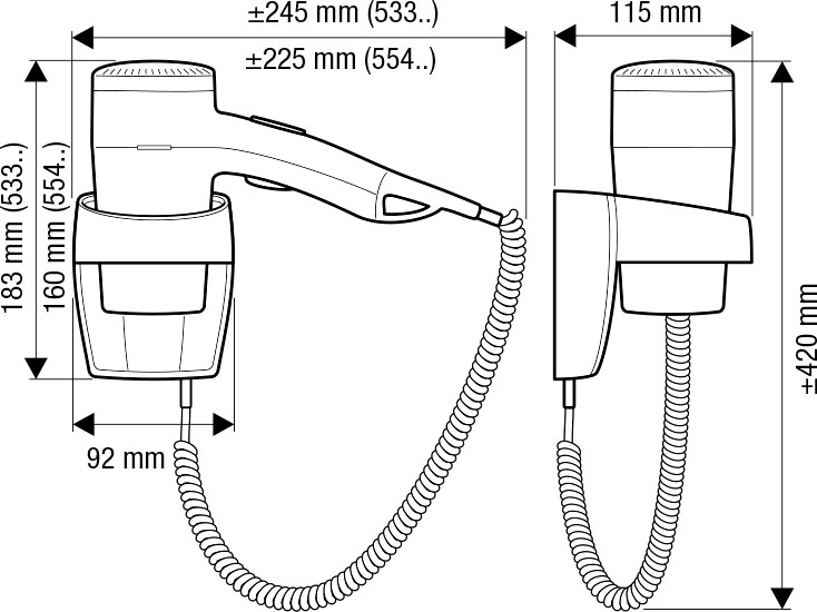 Valera Executive 1200 Мод.554.01 / 038B - 1200 Вт - фен с настенным держателем 55540002 