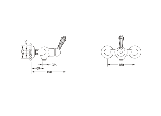 Смеситель для ванны однорычажный ½", настенный монтаж JOERGER Delphi Deco 129.20.600.000-AA - Вид №1