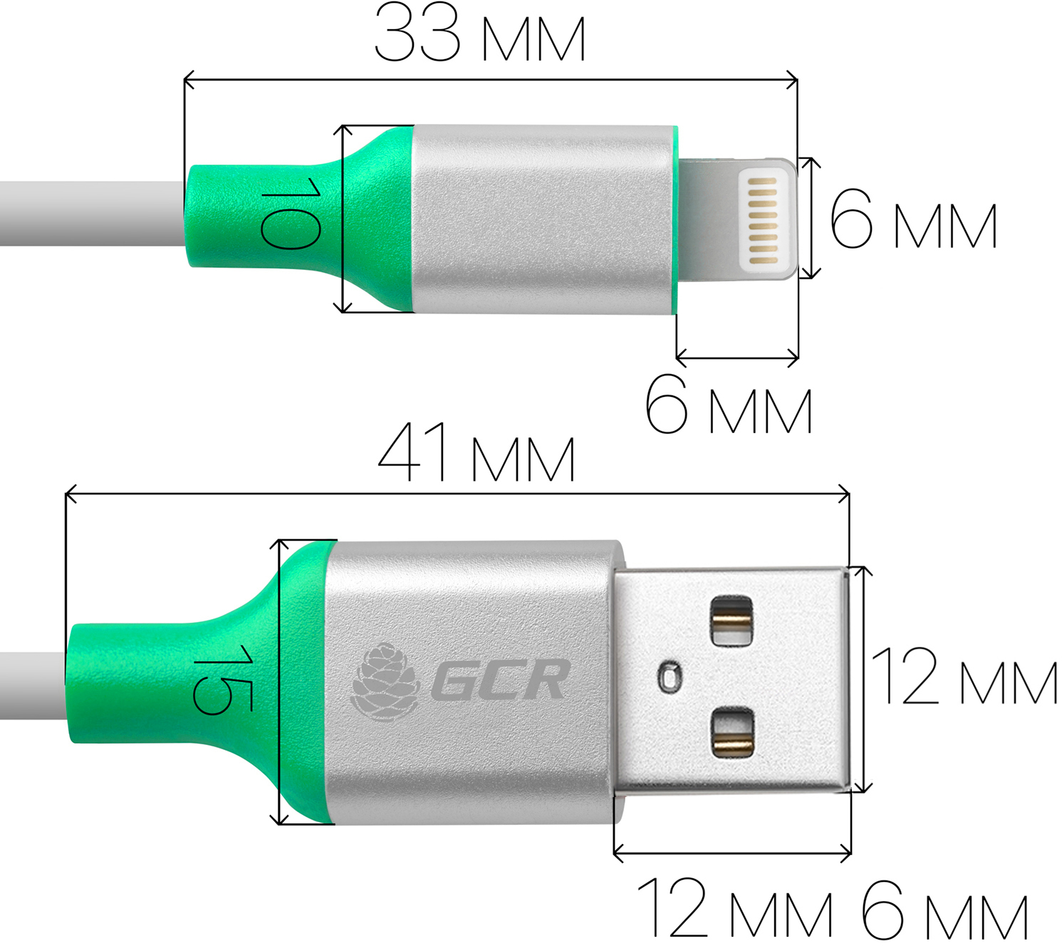GCR-50504 кабель 3a 0.5m apple usb 2.0 am/lightning 8pin mfi для iphone 5/6/7/8/x - поддержка всех ios, белый, алюминиевый корпус серебро, зеленый пвх Greenconnect Santreyd  - Вид №1