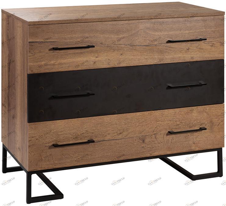 1722 Комод с 3 ящиками Loft Дуб табак/Графит R-HOME 4009295h_Табак