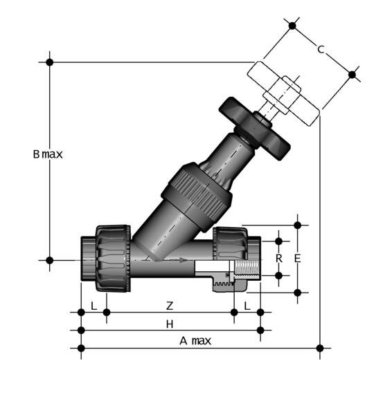 SANIT 712011 Schrägsitzabsperrventil, PVC-U, винт с резьбой втулки  - Вид №1