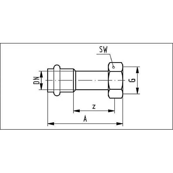 619359M42134 SANHA 19359M пресс.-фит. без силикона резьб.соед.,пл.упл.,нерж. 42x13/4 мм  - Вид №1