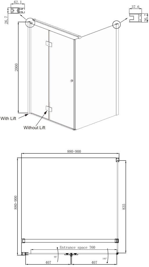 Душевое ограждение Ambassador Diamond 12011105L (900x900x2000), 1 место - Вид №9