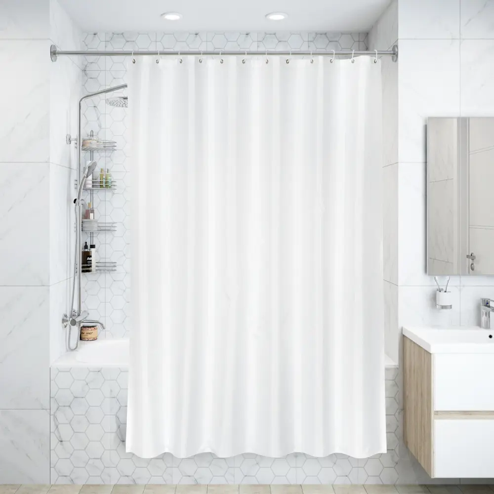 Штора для ванны Silver Rain, 180х200 см, полиэстер, цвет белый/серебряный BATH PLUS ШТОРЫ DECOR COLLECTION STLM-2067835