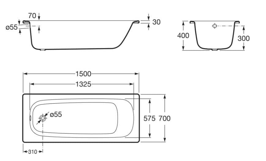 Встраиваемая стальная ванна Roca CONTESA 21210 / 23586 / 23596 / 23606 / 23616 ARCH-00014373 - Вид №5