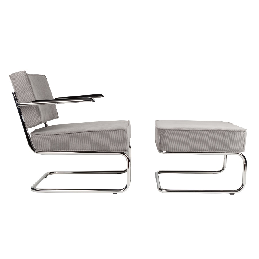 Кресло Lounge Ridge Rib с подлокотниками, светло-серое Zuiver 3100032 - Вид №12