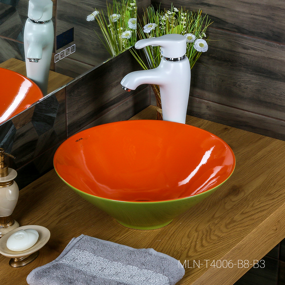 Накладная раковина melana mln-t4006-b8+b3 (салатово-красная) T4006-B8+B3-806